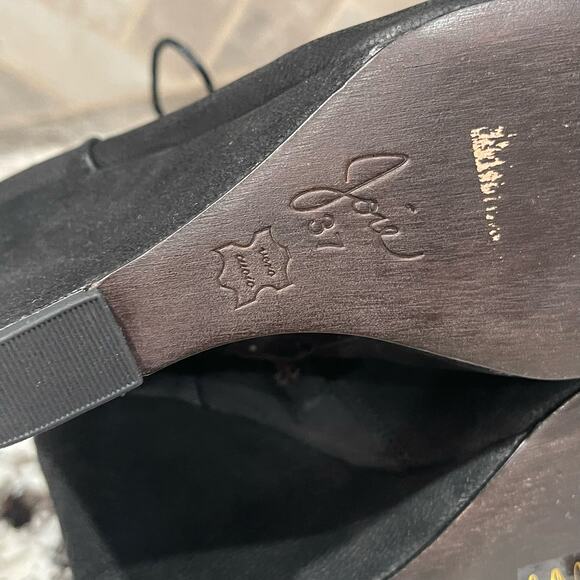 JOIE Break On Through Black Leather Wedge Lace-Up Midi Boots Size 37 - Picture 8 of 9